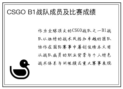 CSGO B1战队成员及比赛成绩